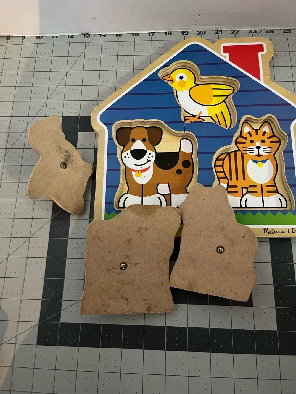 Melissa & Doug Wooden House Peg Puzzle with Blue, Yellow, Brown, Orange